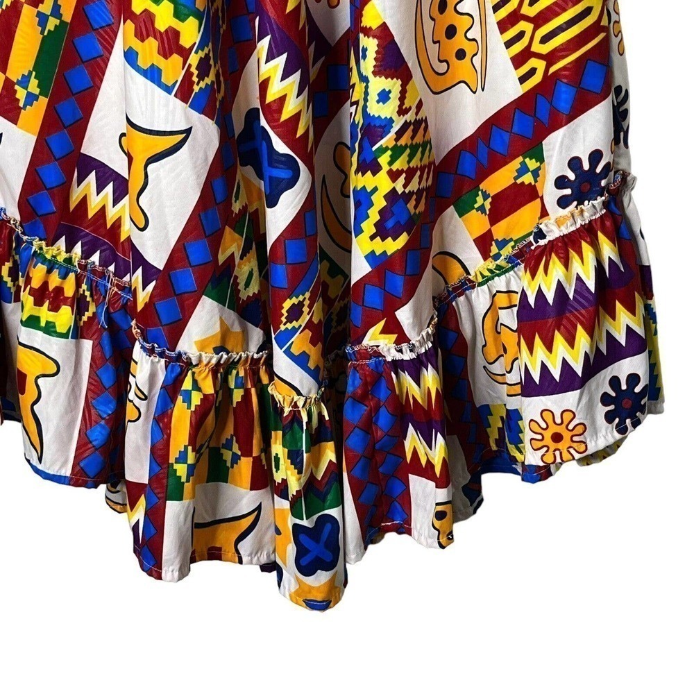 LAPOGEE Size 3X Dress Ethnic Tribal Bold Print Ruffle Hem Pockets Midi Colorful - Picture 3 of 7